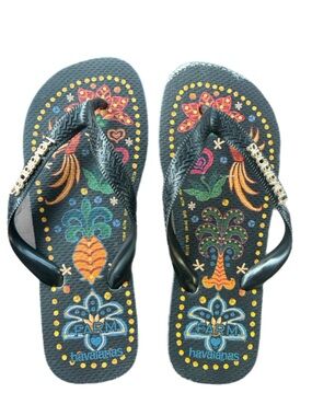 HAVAIANAS X FARM RIO BLACK FLIP FLOPS